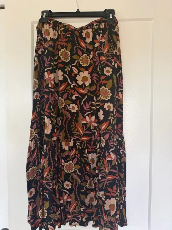 saltwater LUXE Black Floral Tiered Maxi Skirt with Pink & Olive Accents - Picture 3 of 3